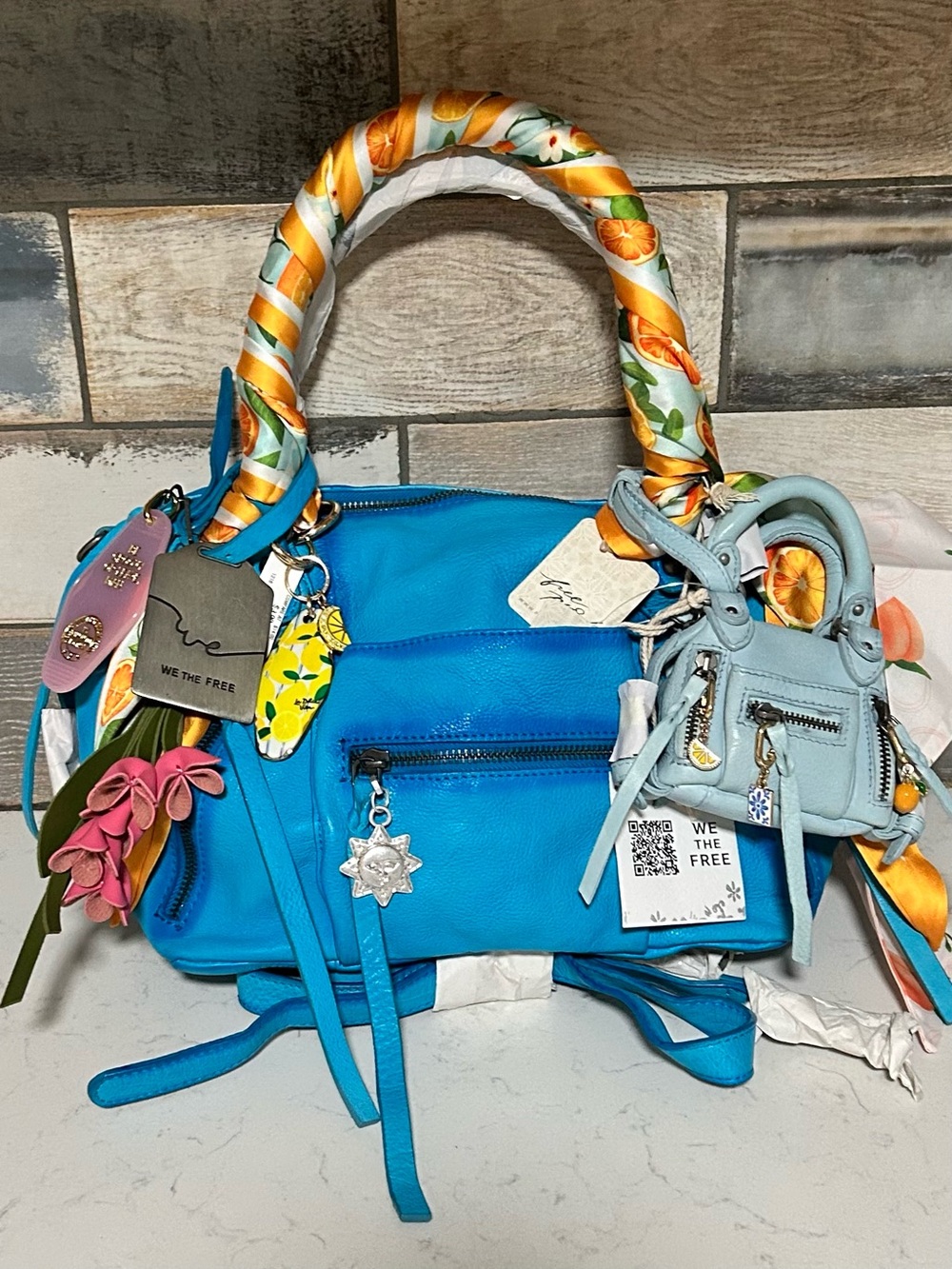 NWT We The Free Baby Emerson Cerulean/Washed Sail Micro, Charms, Scarves